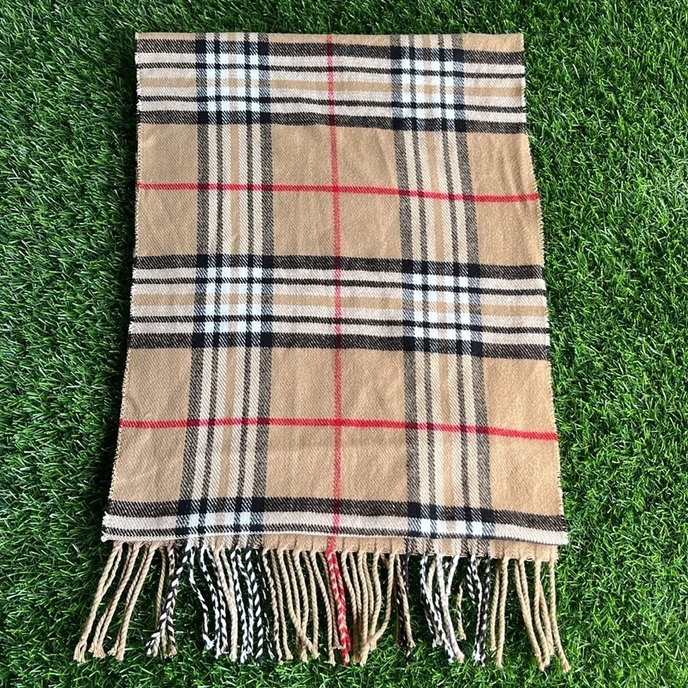 Brown Plaid Fringe Scarf